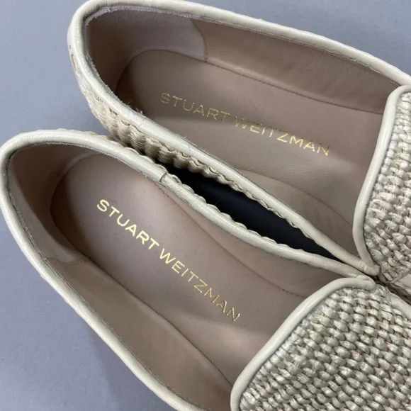 NEW Stewart Weitzman Shoes Womens 7 cream woven Thea loafer slip on designer - Picture 7 of 14
